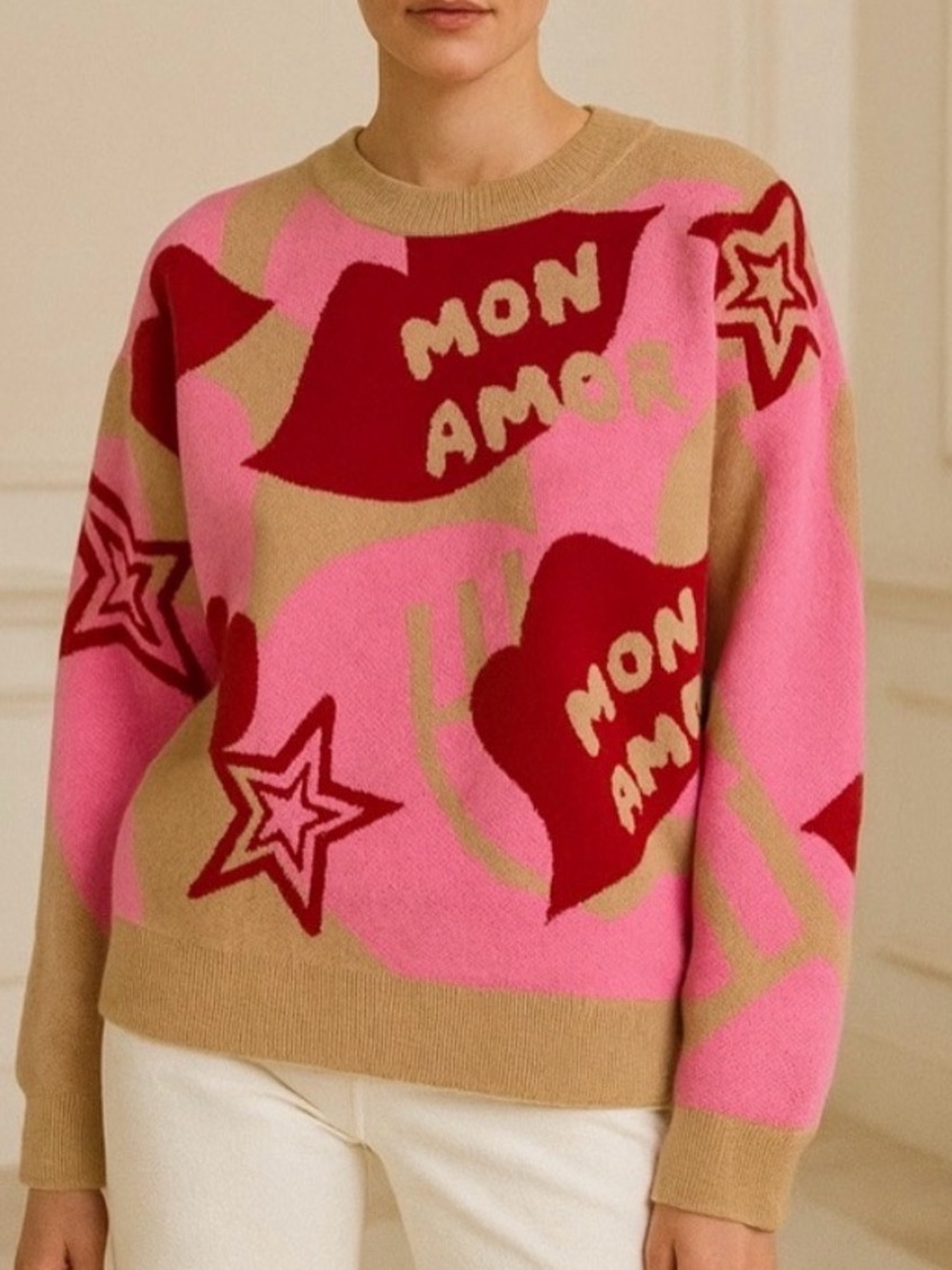 Mon Amour Pink and Red Sweater